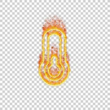 Burning icon thermometer quarter on transparent background. Flames and small Stock Illustration