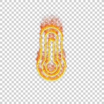 Burning icon thermometer three quarters on transparent background. Flames and Stock Illustration