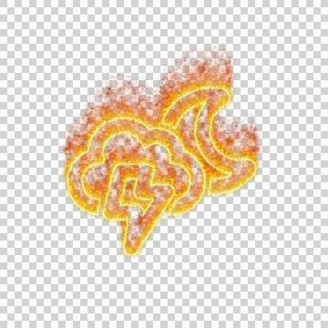Burning icon thunderstorm moon on transparent background. Flames and small fire Stock Illustration