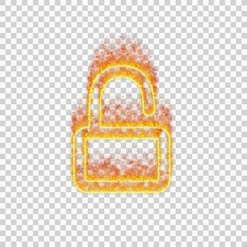 Burning icon unlock on transparent background. Flames and small fire 库存插图