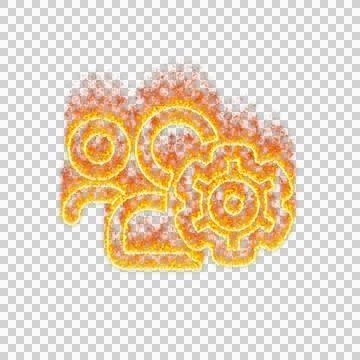 Burning icon users cog on transparent background. Flames and small fire Stock Illustration