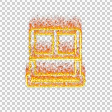 Burning icon window frame open on transparent background. Flames and small fire Illustrazione stock