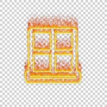 Burning icon window frame on transparent background. Flames and small fire Illustrazione stock