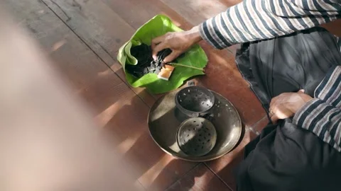 Burning incense on the coals preparation Stock Footage 209854382