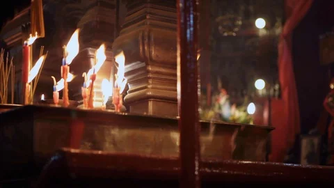 Burning Incense Inside Man Mo Buddhist Religion Temple in Hong Kong Stock Footage 111526315