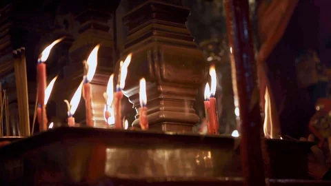 Burning Incense Inside Man Mo Buddhist Religion Temple in Hong Kong Stock Footage 111526349