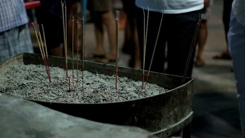 Burning incense at Temple Stock Footage