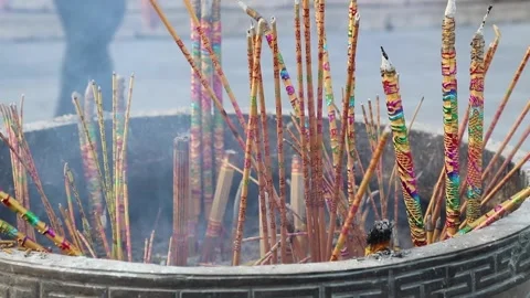 Burning incense in temples and praying for blessing, Badekar Monastery (Wudan Stock Footage 136513158