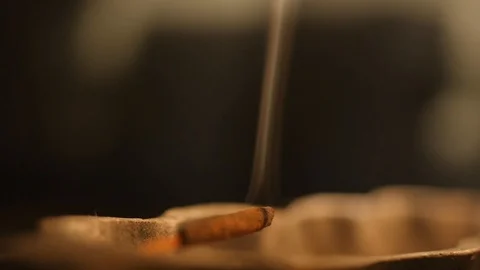 Burning incent in a room in front of sunset light passing through opaque smoke Stock Footage 87475607