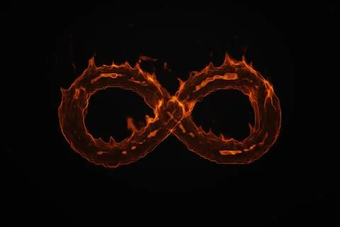Burning infinity sign on black background Stock Illustration