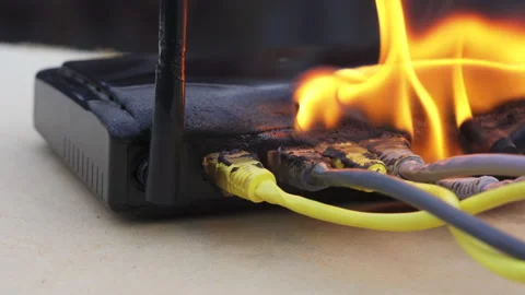 Burning Internet cable due to high congestion Video stock 207489758