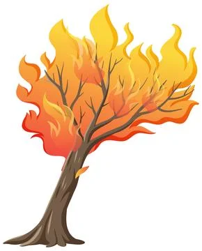 Burning Isolated Tree in Vector Cartoon Style Stock Illustration