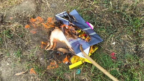 Burning Joss Papers On Grassland In Front Of A Tomb Stock Footage 306856092