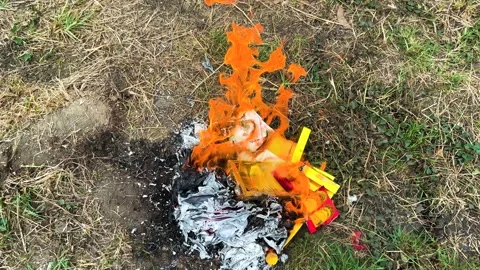Burning Joss Papers On Grassland In Front Of A Tomb Stock Footage 308511809