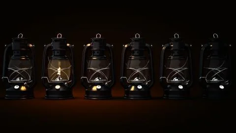 Burning kerosene lamp background, concept lighting Stock Illustration