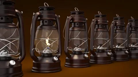 Burning kerosene lamp background, concept lighting Stock Illustration