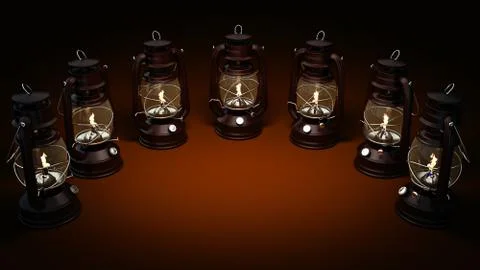 Burning kerosene lamp background, concept lighting Stock Illustration
