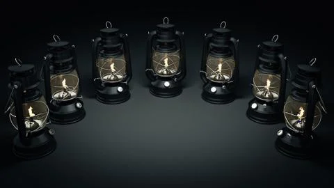 Burning kerosene lamp background, concept lighting Stock Illustration