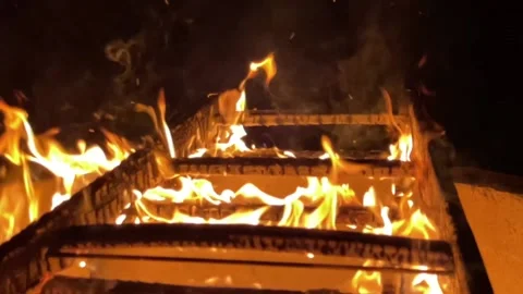 Burning Ladder in Slow Motion Stock Footage 154220360