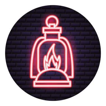 Burning lantern neon brick wall Illustrazione stock