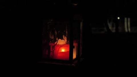A burning lantern in the night Stock Footage 141204945