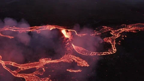 Burning Lava Flow From Crater During Eruption Of Fagradalsfjall Volcano In Stock Footage 152804076
