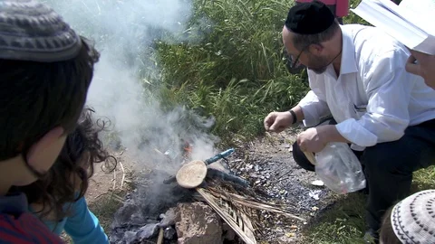 Burning leavened bread. Jerusalem. C0010-3 Stock Footage 98532923