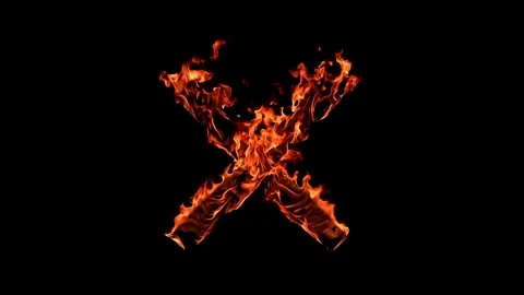 Burning letter x shape on black background isolated abstract flame motion Stock Footage 327517107