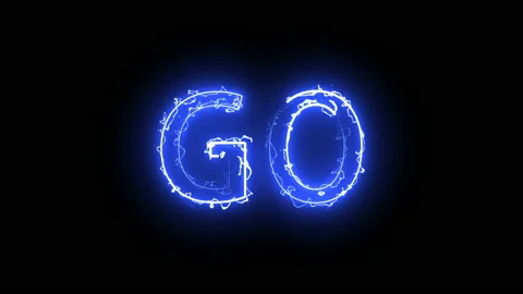 Burning letters of Go text, 3d render background, computer generating for Stock Footage 97853010