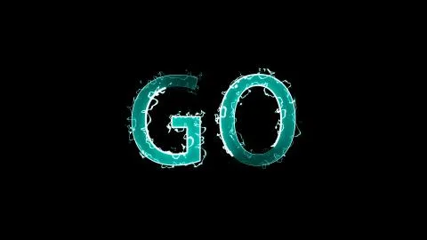 Burning letters of Go text, 3d render background, computer generating for cre Stock Illustration