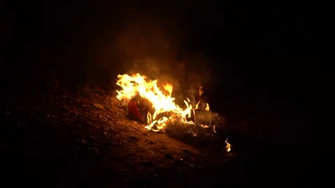 Burning Life-Size Puppet Doll Of “Año Viejo” On New Year's At Midnight Stock Footage 300725681