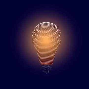 A burning light bulb of lines and dots, a network connection point on a blue  Stock Illustration