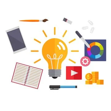 Burning light bulb as symbol of new idea, business solution or innovation to Illustrazione stock
