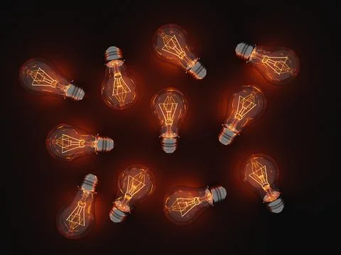 Burning light bulbs on the table random Illustrazione stock