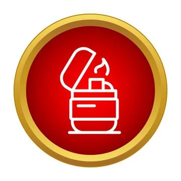 Burning lighter fire flame in red gold circle icon Stock Illustration