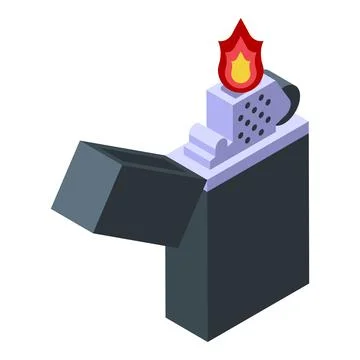 Burning lighter with open lid, isometric vector illustration Stock Illustration
