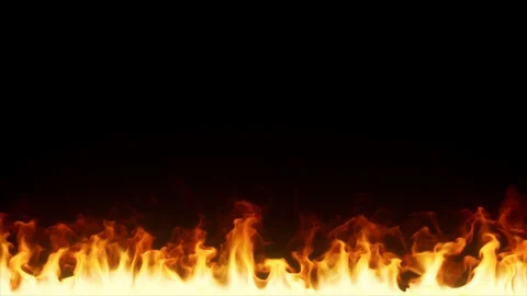 Burning line of fire in slow motion. Wall of fire emitting flames on an isolated Stock Footage 115703797