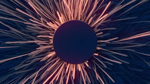 Burning lines floating sideways from a dark circle. 3d rendering loop animation Stock Footage 266789168