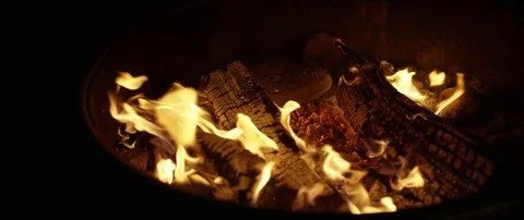 Burning log fire with glowing embers Stock Footage 83823752