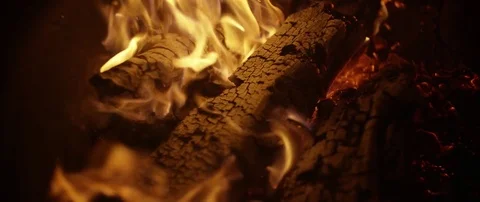 Burning log fire with glowing embers Stock Footage 83846109