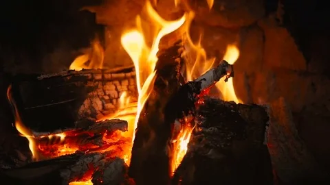 Burning log in the fireplace Stock Footage 85434134