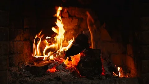 Burning log in the fireplace Stock Footage 85434279