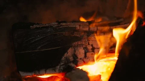 Burning log in the fireplace Stock Footage 85438003