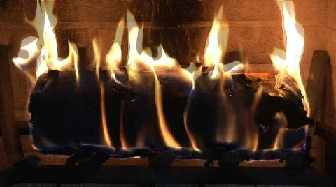 Burning log in a fireplace with sound  Video stock 98144