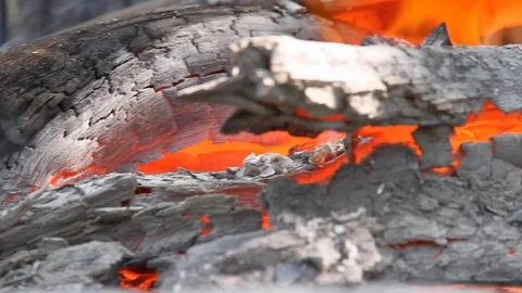 Burning logs in barbecue grill 库存影片 97587294