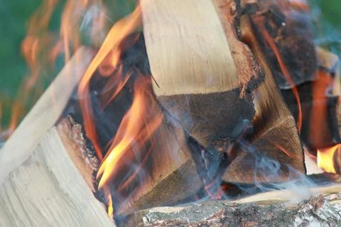 Burning logs close-up Fotos de archivo