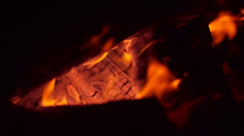 Burning logs in fire pit. Slow Motion. Stock Footage 55876895