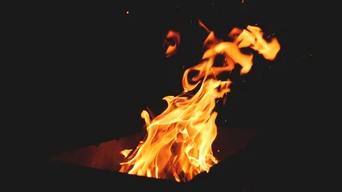 Burning Logs In Fire Pit. Slow Motion. Stockbeeldmateriaal 89964088