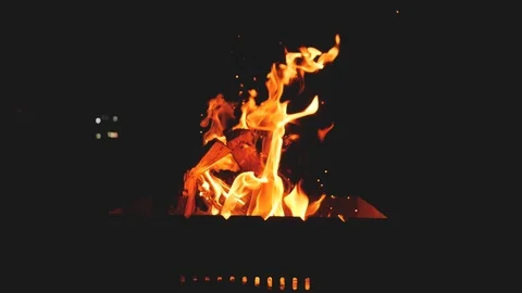 Burning Logs In Fire Pit. Slow Motion. Stockbeeldmateriaal 89991628