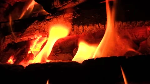 Burning logs in the fire. Slow motion. Stock Footage 202717644